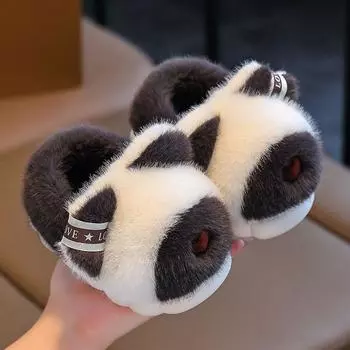 Детские теплые нескользящие хлопковые тапочки с рисунком кролика Fluffys, детские тапочки 22-23 кофейный