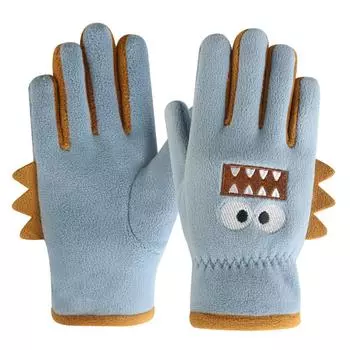 Детские теплые перчатки с зимним бархатом на пять пальцев для холода и ветра, милые мультяшные студенческие перчатки для езды на велосипеде и снега One Size светло-синий