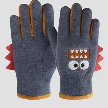 Детские теплые перчатки с зимним бархатом на пять пальцев для холода и ветра, милые мультяшные студенческие перчатки для езды на велосипеде и снега One Size
