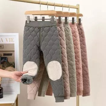 Детские теплые стеганые брюки из плотного хлопка для девочек и мальчиков Зимние шелковые брюки Брюки 160 зелёный