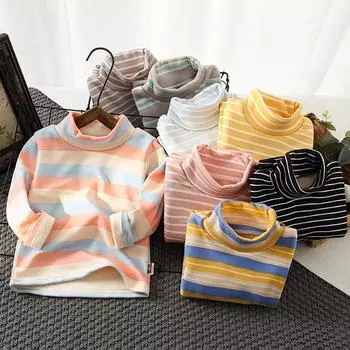 Детские теплые топы, флисовая полуводолазка, одежда для дома в полоску для малышей 100