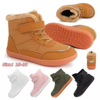 Детские теплые зимние сапоги. Детская зимняя хлопчатобумажная обувь. Нескользящие теплые плюшевые сапоги на открытом воздухе. Теплая меховая обувь с высоким берцем. Водонепроницаемые теплые кроссовки. 25 белый
