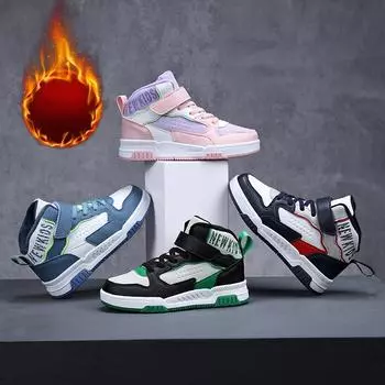 Детские теплые зимние сапоги. Детская зимняя хлопчатобумажная обувь. Нескользящие теплые плюшевые сапоги на открытом воздухе. Теплая меховая обувь с высоким берцем. Водонепроницаемые теплые кроссовки. 28 зелёный