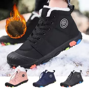 Детские теплые зимние сапоги. Зимняя детская теплая хлопковая обувь. Нескользящие зимние уличные теплые меховые сапоги. Теплая меховая обувь с высоким берцем. Кроссовки. 30 синий