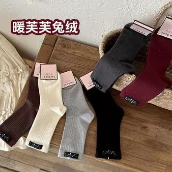 Детские термоноски из бархата кролика, женские носки Ankola Hongsen Floral Cloth Label Grey Retro Trend средней длины One Size