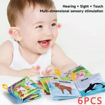 Детские тканевые книги для развития, детские игрушки, развивающие игрушки для раннего развития, От 0 до 12 месяцев, детские фрукты, цифры животных, тканевая книга
