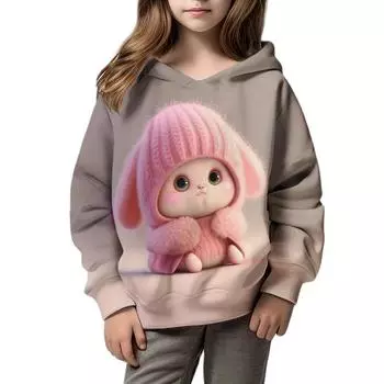Детские толстовки с капюшоном для девочек, принт с мультяшным кроликом, пуловер с капюшоном, уличная мода, топы с длинным рукавом, детская толстовка 100CM