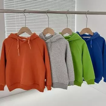 Детские толстовки с капюшоном, повседневный однотонный однотонный топ с длинными рукавами, простой и милый топ 130