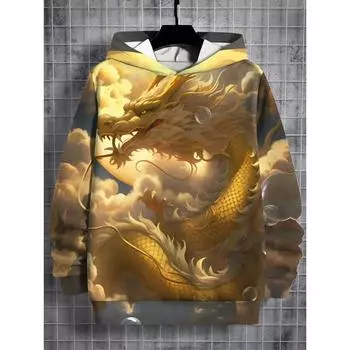 Детские толстовки с капюшоном с 3D-принтом и рисунком дракона, толстовки для мальчиков и девочек, унисекс, толстовка с капюшоном, детская модная толстовка большого размера 100