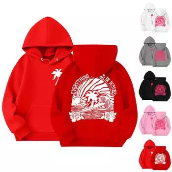 Детские толстовки, свободная спортивная рубашка с капюшоном и принтом, модная спортивная рубашка 100 чёрный