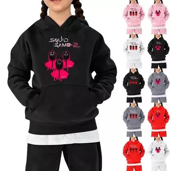 Детские толстовки, свободная спортивная рубашка с капюшоном и принтом, модная спортивная рубашка 110 чёрный