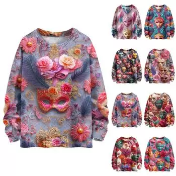 Детские толстовки Трикотаж для мальчиков и девочек Милые принтованные рубашки Круглый вырез Пуловеры Топы 100 синий