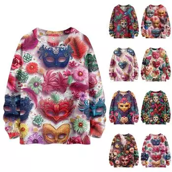 Детские толстовки Трикотаж для мальчиков и девочек Милые принтованные рубашки Круглый вырез Пуловеры Топы 100 темно-фиолетового