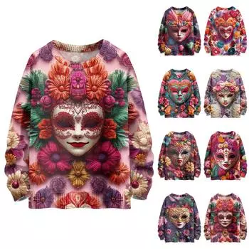 Детские толстовки Трикотаж для мальчиков и девочек Милые принтованные рубашки Круглый вырез Пуловеры Топы 100 синий