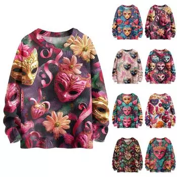 Детские толстовки Трикотаж для мальчиков и девочек Милые принтованные рубашки Круглый вырез Пуловеры Топы 100 синий