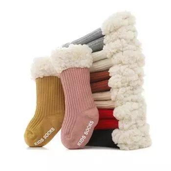 Детские толстые бархатные детские носки с косточками в полоску, однотонные бархатные детские носки, нескользящие детские носки-тапочки, носки до середины икры s0-6month белый