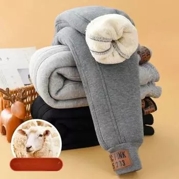 Детские толстые хлопковые брюки, зимние брюки для мальчиков и девочек, мягкие, бархатные брюки, теплые зимние брюки из овечьей шерсти для детей 4-14 лет 110 темно серый