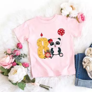 Детские топы, детская одежда, футболка на день рождения, футболка с рисунком милой панды для девочек, номер 1-8, подарок, Прямая доставка 90cm
