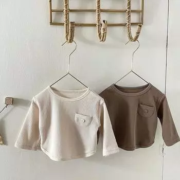 Детские топы для детей 0-3 лет, футболки с круглым вырезом, однотонная верхняя одежда, повседневный свитшот с длинными рукавами, осенне-зимняя одежда 90