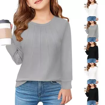 Детские топы, повседневная футболка с принтом, круглый вырез, блузка-пуловер 130 чёрный