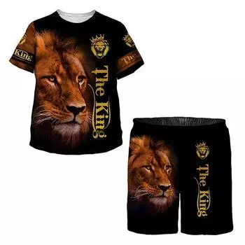 Детские топы с 3D принтом милых животных, комплект брюк, футболки для мальчиков и девочек, шорты, костюм, летняя одежда в уличном стиле, спортивный костюм 100