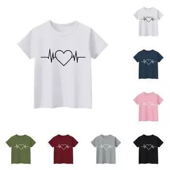 Детские топы с коротким рукавом, повседневная футболка с принтом, круглый вырез, блузка-пуловер 120 тёмно-синий