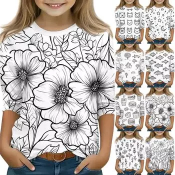 Детские топы с рукавами 3/4, футболка с принтом, круглый вырез, пуловер, блузка, детские раскрашенные вручную цветные топы 110 бежевый