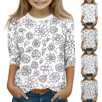 Детские топы с рукавами 3/4, футболка с принтом, круглый вырез, пуловер, блузка, детские раскрашенные вручную цветные топы 110 чёрный