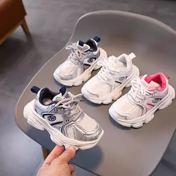 Детские трендовые удобные кроссовки для бега на мягкой подошве, студенческие модные повседневные дышащие спортивные кроссовки для мальчиков и девочек 21 белый