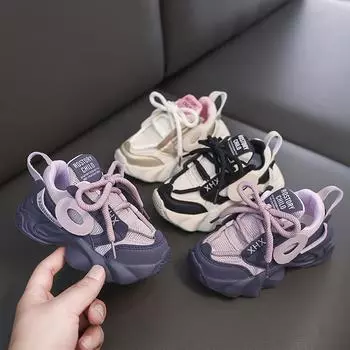 Детские трендовые удобные кроссовки для бега на мягкой подошве, студенческие модные повседневные дышащие спортивные кроссовки для мальчиков и девочек 26 фиолетовый