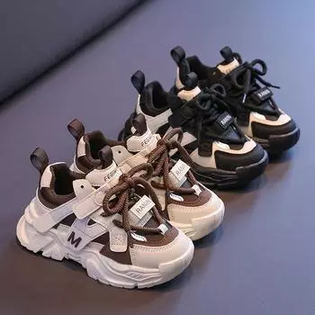 Детские трендовые удобные кроссовки для бега на мягкой подошве, студенческие модные повседневные дышащие спортивные кроссовки для мальчиков и девочек 26 чёрный