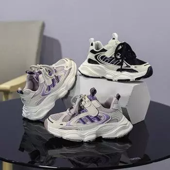 Детские трендовые удобные кроссовки для бега на мягкой подошве, студенческие модные повседневные дышащие спортивные кроссовки для мальчиков и девочек 28 чёрный