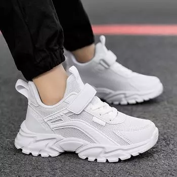 Детские трендовые удобные кроссовки для бега на мягкой подошве, студенческие модные повседневные дышащие спортивные кроссовки для мальчиков и девочек 27 белый/синий