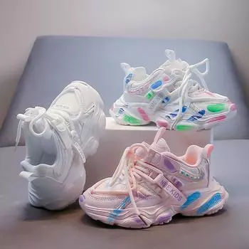 Детские трендовые удобные кроссовки для бега на мягкой подошве, студенческие модные повседневные дышащие спортивные кроссовки для мальчиков и девочек 26 белый