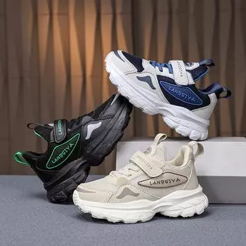 Детские трендовые удобные кроссовки для бега на мягкой подошве, студенческие модные повседневные дышащие спортивные кроссовки для мальчиков и девочек 28 чёрный