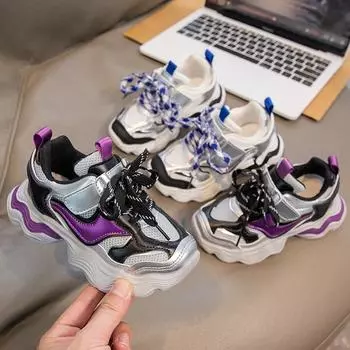 Детские трендовые удобные кроссовки для бега на мягкой подошве, студенческие модные повседневные дышащие спортивные кроссовки для мальчиков и девочек 26 фиолетовый