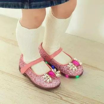 Детские туфли для девочек со светодиодной подсветкой Porori Flat Pink-Y761A 140