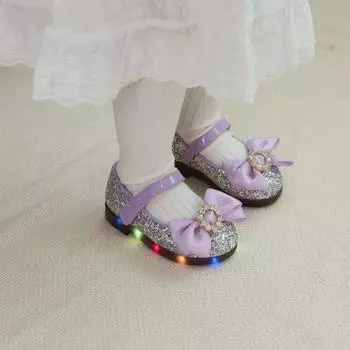 Детские туфли для девочек со светодиодной подсветкой и блестящими жемчужинами, фиолетовые, Y911 140