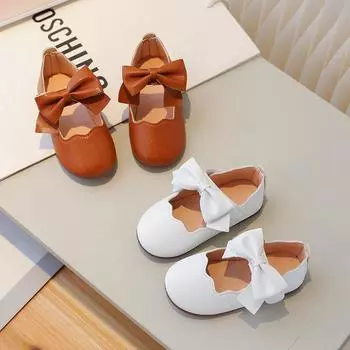 Детские туфли для первых прогулок Модные туфли Мэри Джейн для девочек с бантом Детские мокасины Простые однотонные туфли с круглым носком Нескользящие 21 коричневый