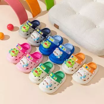Детские туфли EVA hole, женские летние тапочки для дома, нескользящие и дезодорирующие, с рисунком Zhongtong, сумка, голова, обувь inner length 14cm (suitable for foot length 13cm) серый
