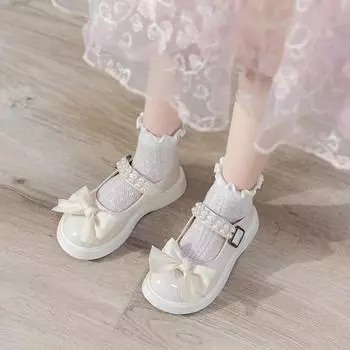 Детские туфли из кожи для девочек, туфли принцессы в стиле ретро на плоской подошве, детские платья, танцевальные туфли для малышей с бантом, повседневные туфли Мэри Джейн для малышей 24 чёрный