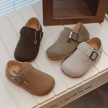 Детские туфли Мэри Джейн 2024 Весна Осень Детские повседневные туфли на плоской подошве в простом стиле Универсальные нескользящие кожаные туфли для мальчиков и девочек 21 бежевый