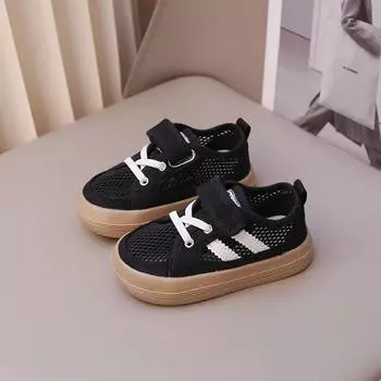 Детские туфли на плоской подошве 2024 года, новые сетчатые дышащие повседневные туфли для мальчиков, модная универсальная спортивная обувь для девочек, износостойкая, грязенепроницаемая 23 бежевый