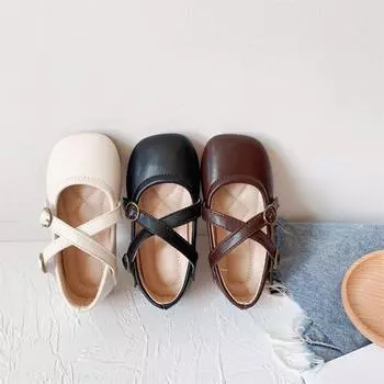 Детские туфли на плоской подошве, винтажные туфли с квадратным носком на мягкой подошве 24