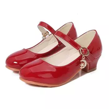Детские туфли на высоком каблуке, модные туфли для девочек, принцесса, кожаные туфли, однотонные, черные, детские, танцевальные туфли Мэри Джейн, школьные, повседневные 28 красный