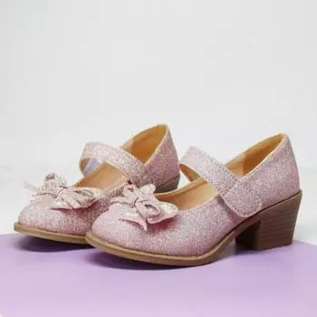 Детские туфли на высоком каблуке, универсальные, для девочек, принцесс, кожаные туфли для свадебной вечеринки, детские туфли со стразами и бантом 29 розовый