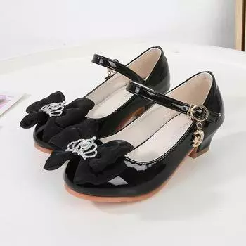 Детские туфли на высоком каблуке, весенние, элегантные, с бантом, для девочек, принцессы, кожаные туфли, модные, универсальные, для детей, свадебное платье, одинарные туфли 28 белый