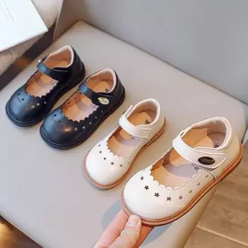 Детские туфли принцессы на плоской подошве для девочек, дышащая нескользящая обувь в форме звезд с отверстиями 21