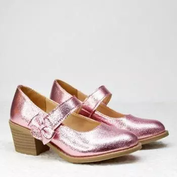 Детские туфли принцессы на высоком каблуке для девочек с бантом, элегантные детские кожаные туфли на четыре сезона для вечеринки, свадьбы 29 розовый