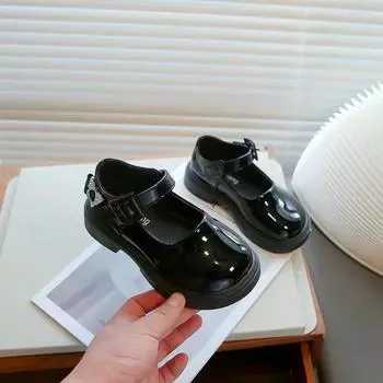 Детские туфли принцессы с бабочкой сзади сбоку для девочек, черные туфли для выступлений, новинка 2024 года, детские кожаные туфли с круглым носком 26 бежевый